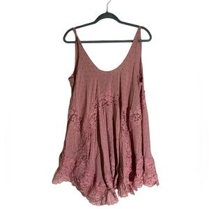 Free People Pink Lace Slip Dress Tunic - Size M